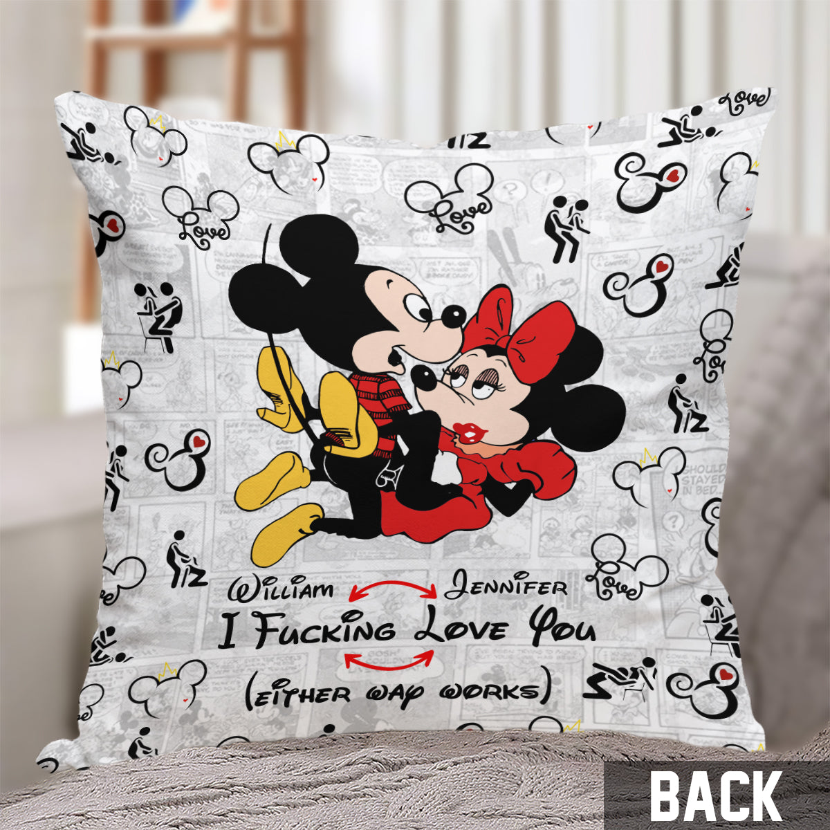 I Love You Mouse Couple - Personalized Mouse Throw Pillow