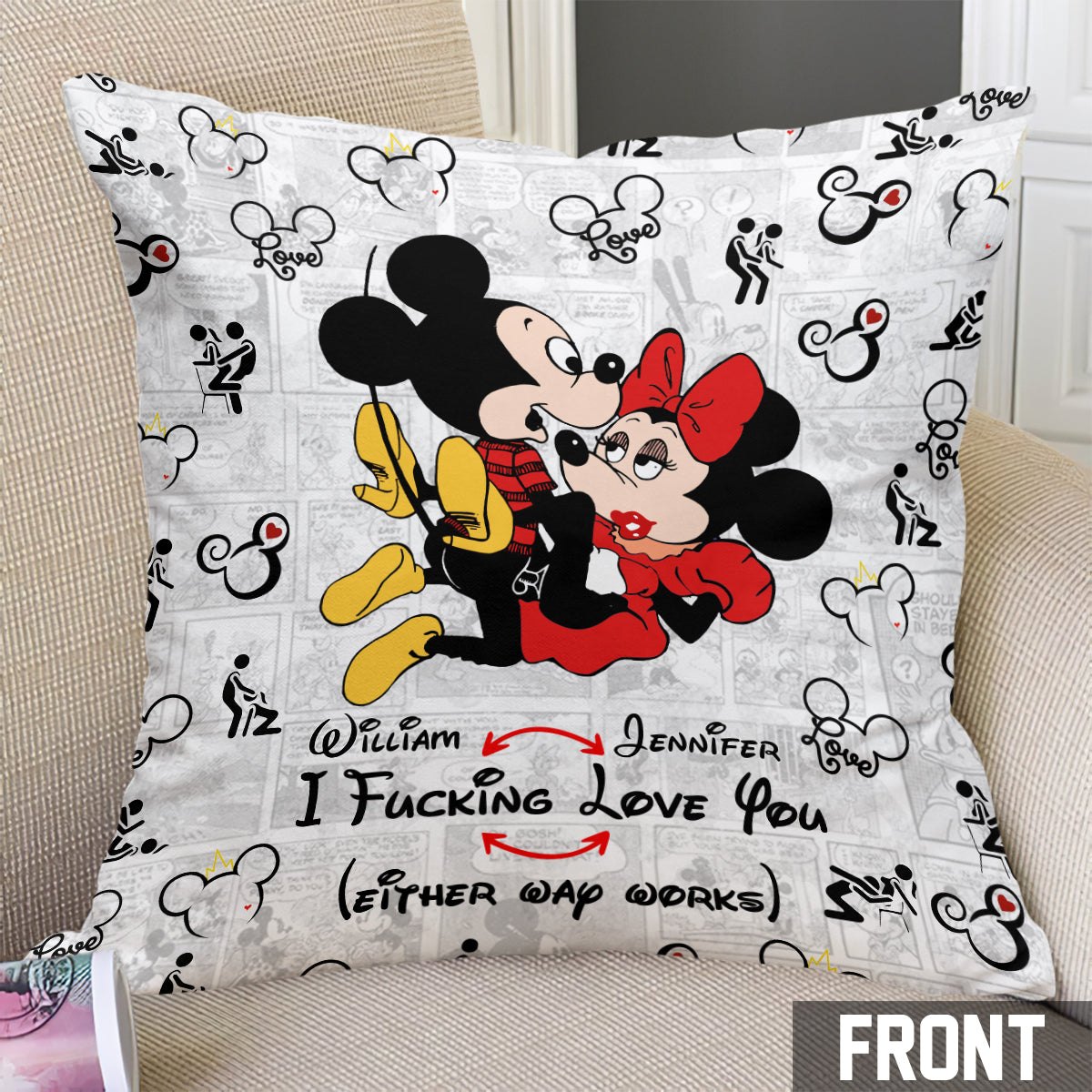 I Love You Mouse Couple - Personalized Mouse Throw Pillow