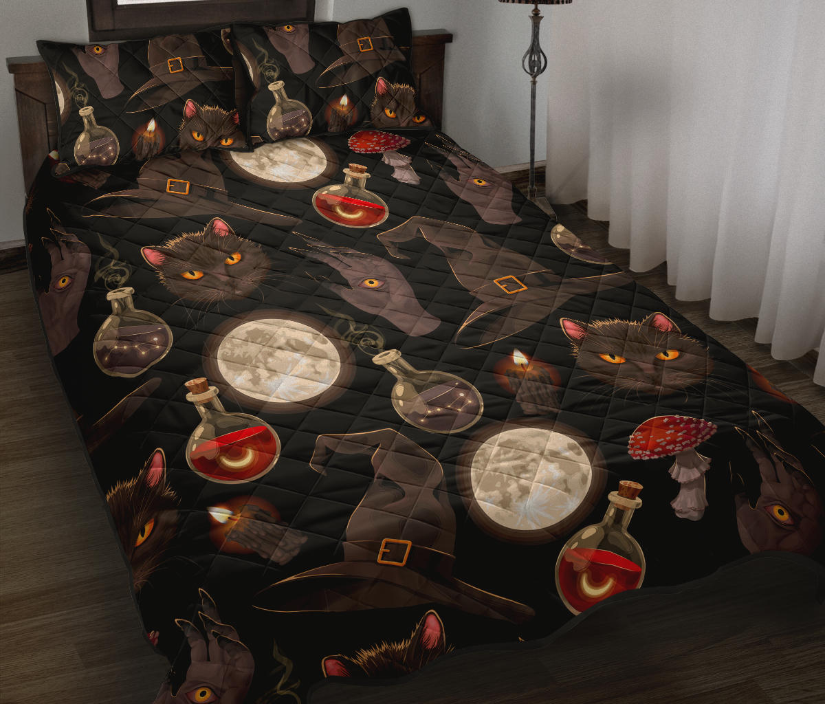 Occult Cat Gothic Witch Bed Set - Witch Quilt Set 0822