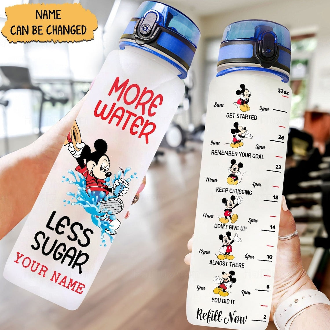 More Water Less Sugar - Personalized Mouse Water Tracker Bottle 0823