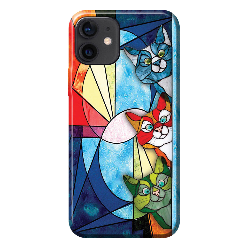 Peeking Cats Stained Glass Pattern Print - Cat Phone Case
