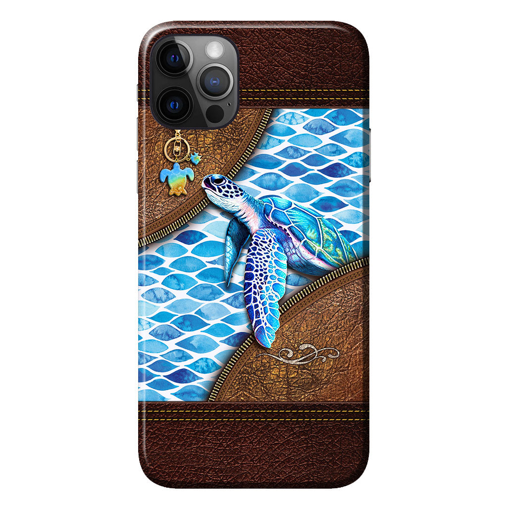 Salty Lil' Beach - Turtle Personalized Leather Pattern Print Phone Case