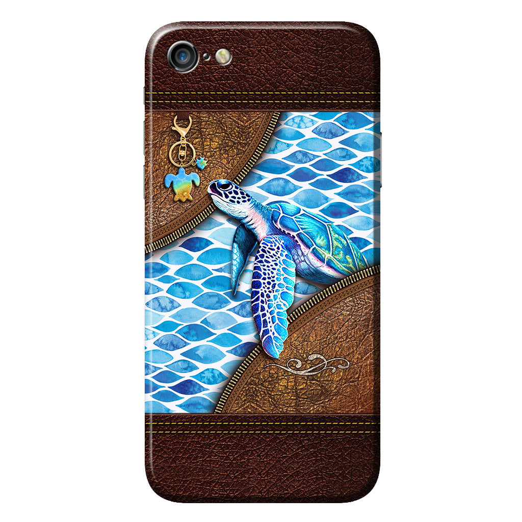 Salty Lil' Beach - Turtle Personalized Leather Pattern Print Phone Case