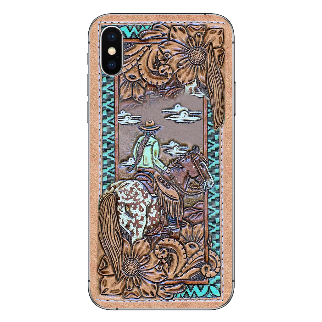 Love Horses - Personalized Phone Case With Leather Pattern Print