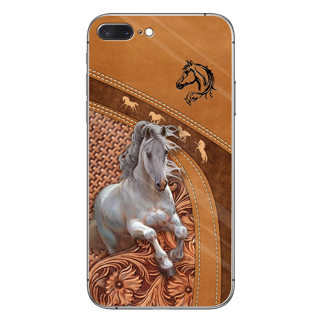 Love Horse - Personalized Horse Phone Case With Leather Pattern Print