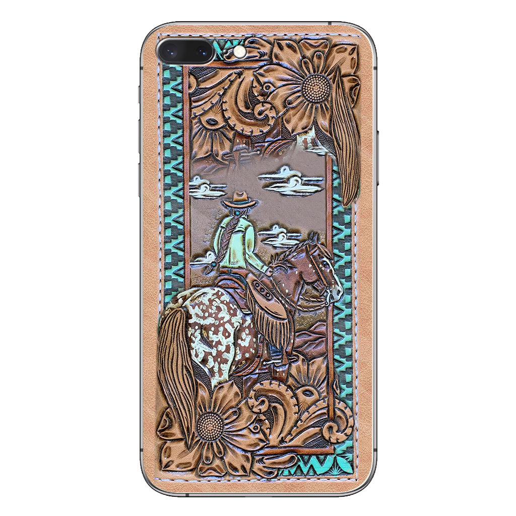 Love Horses - Personalized Phone Case With Leather Pattern Print