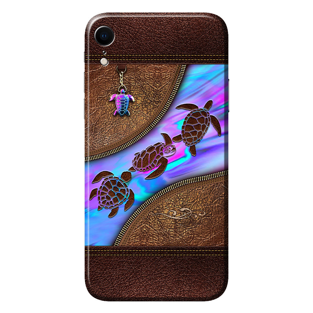 Salty Lil' Beach - Turtle Personalized Leather Pattern Print Phone Case