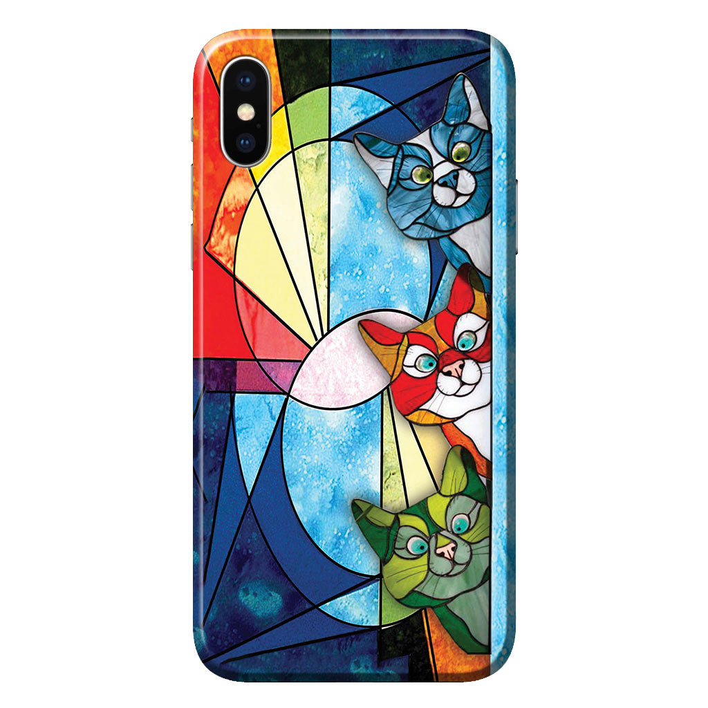 Peeking Cats Stained Glass Pattern Print - Cat Phone Case