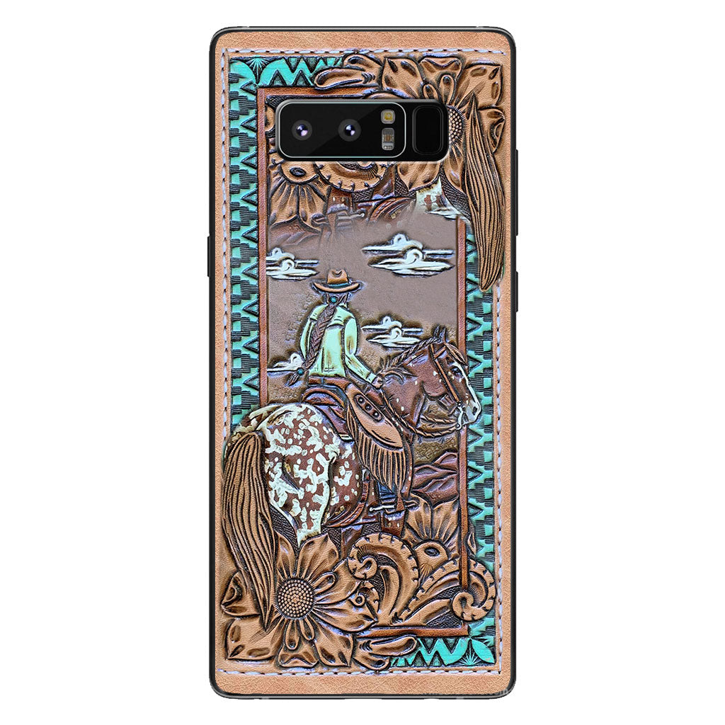 Love Horses - Personalized Phone Case With Leather Pattern Print