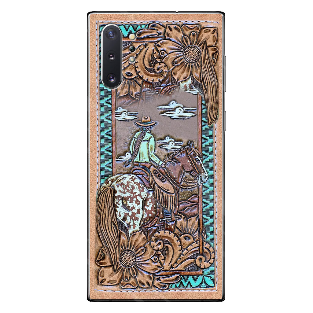 Love Horses - Personalized Phone Case With Leather Pattern Print