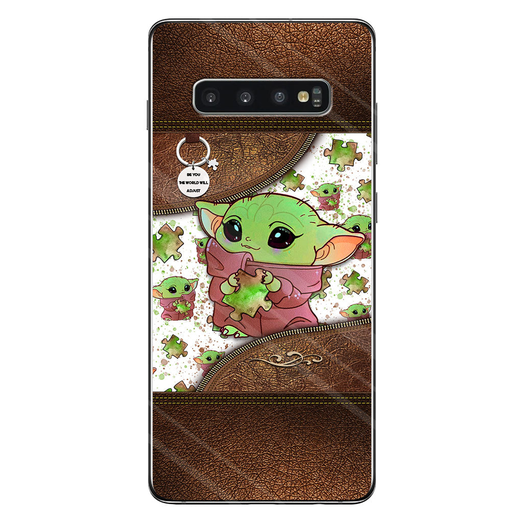 Be You The World Will Adjust - Personalized Autism Awareness Phone Case With Leather Pattern Print