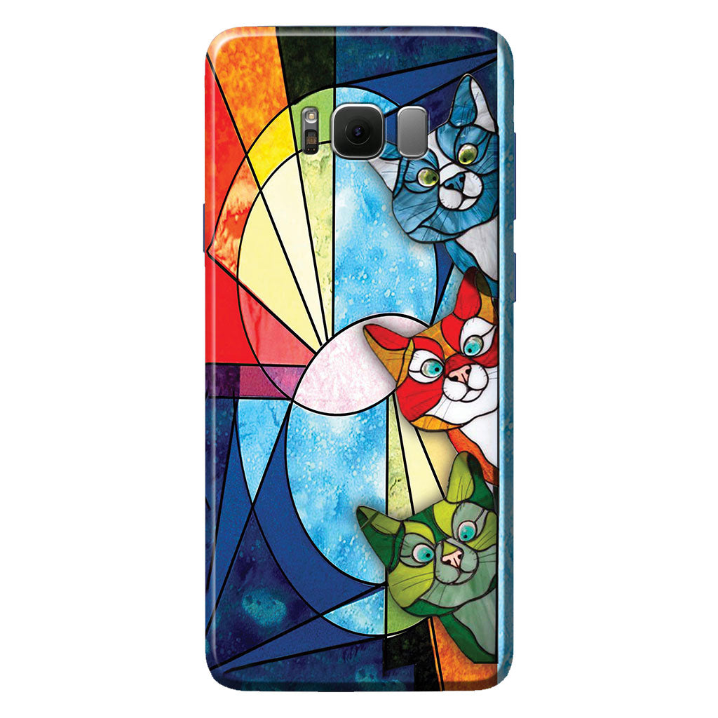 Peeking Cats Stained Glass Pattern Print - Cat Phone Case