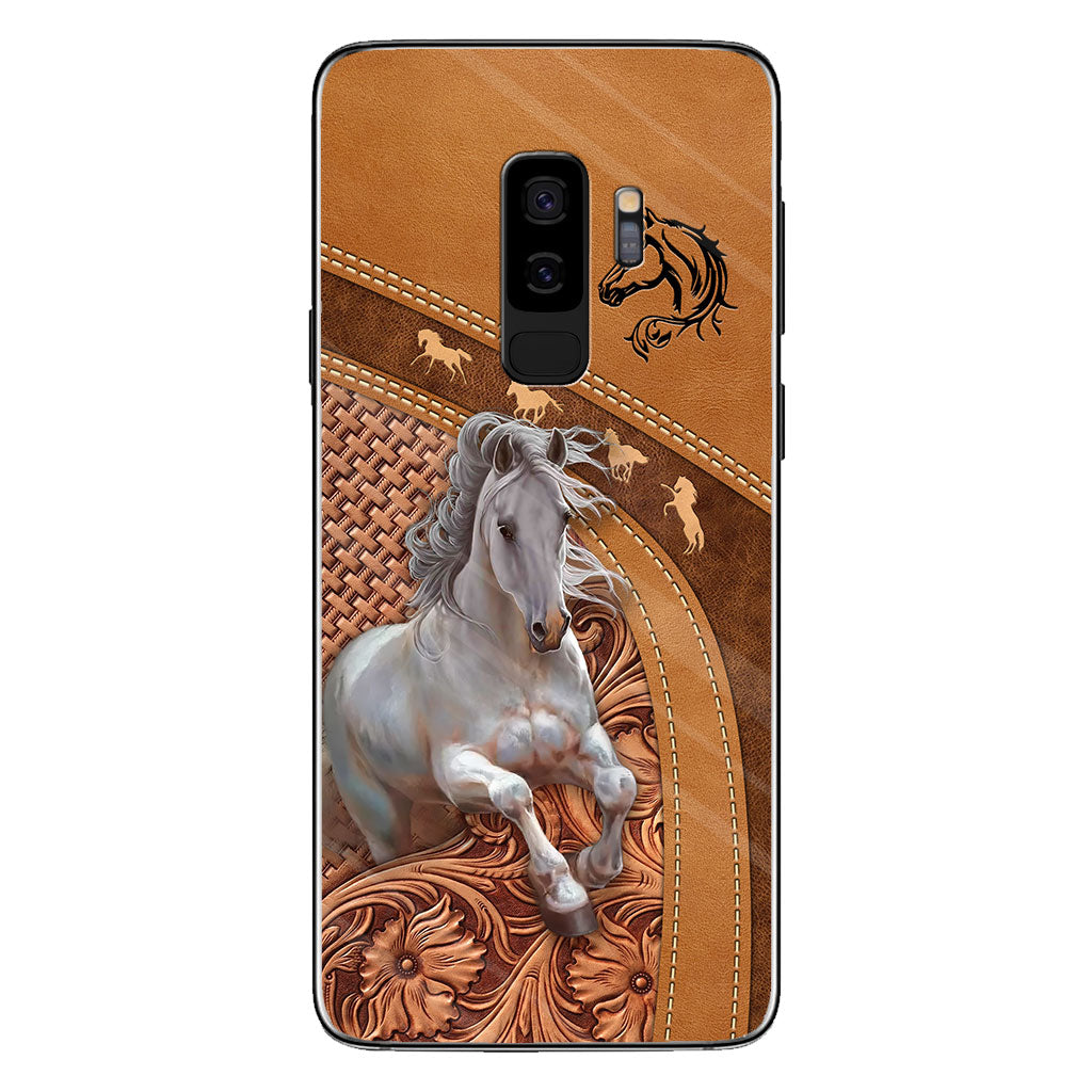 Love Horse - Personalized Horse Phone Case With Leather Pattern Print