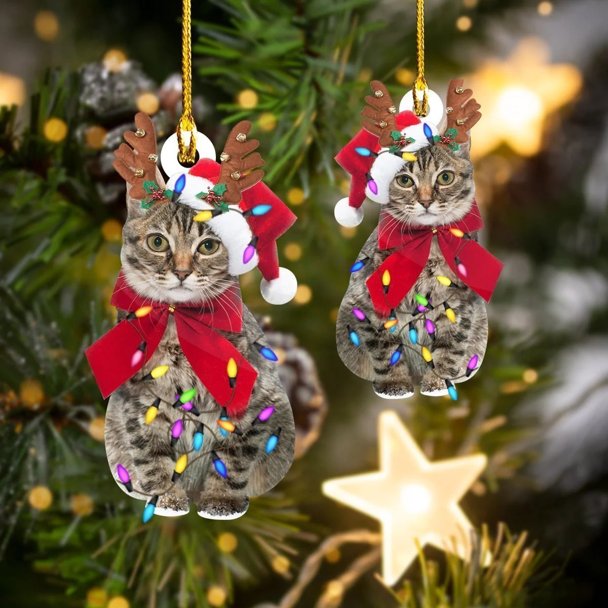 Cat Christmas Light - Cat Ornament (Printed On Both Sides) 1022