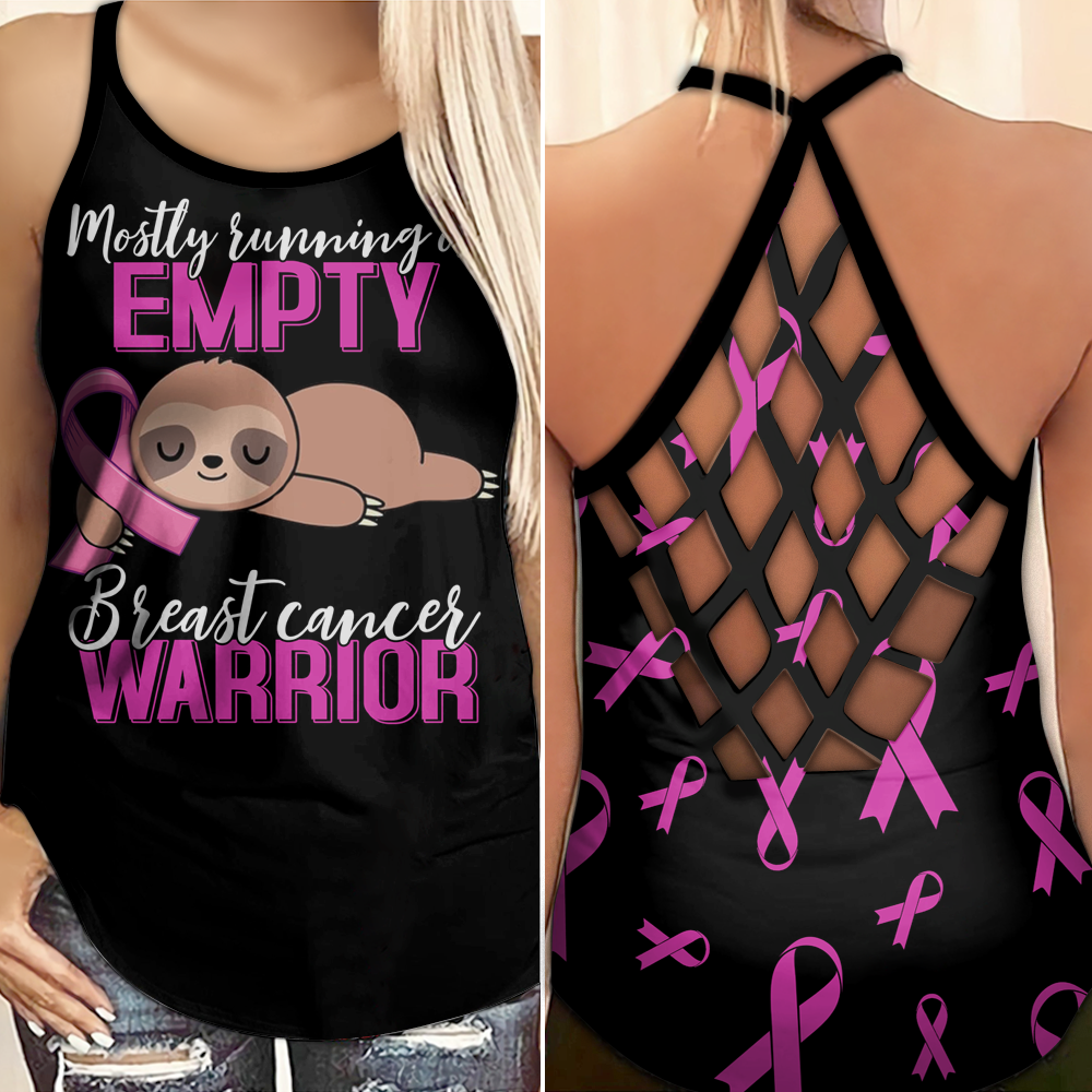 Mostly Running On Empty - Breast Cancer Awareness Cross Tank Top 0722