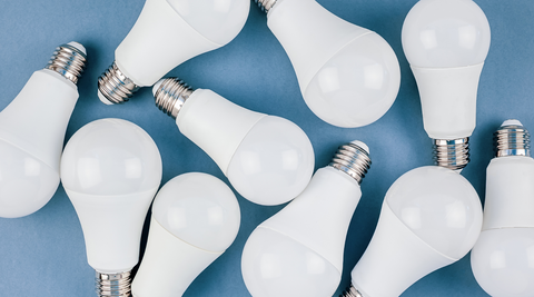 LED light bulbs on blue background