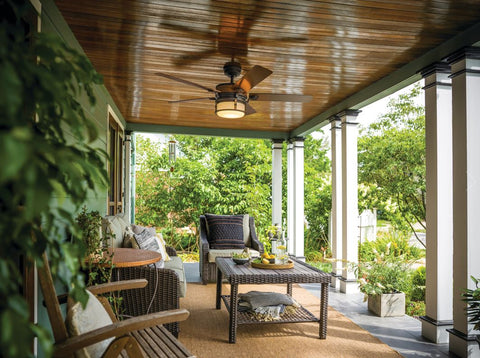 Outdoor porch with ceiling fan