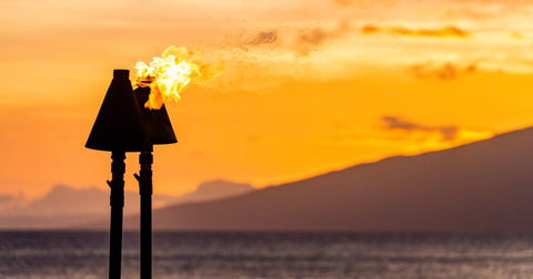 Tiki Torches with Sunset Background