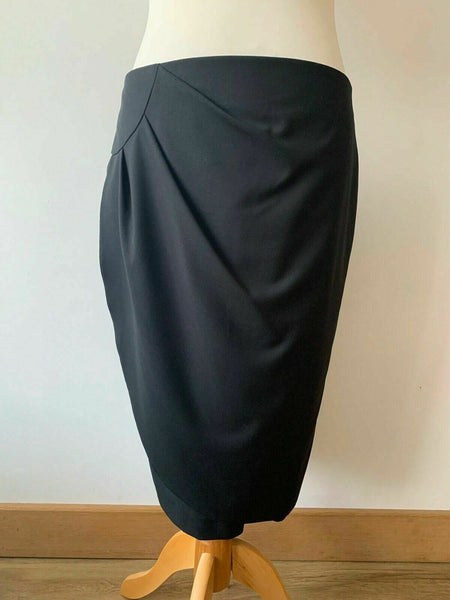 M&S Autograph Black Straight Ruched Skirt Size 12 Wrap Tailored Office 0