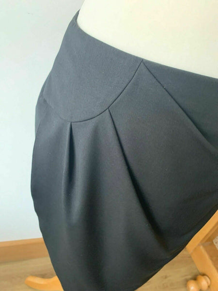M&S Autograph Black Straight Ruched Skirt Size 12 Wrap Tailored Office 1