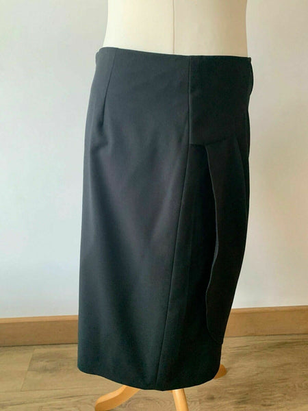 M&S Autograph Black Straight Ruched Skirt Size 12 Wrap Tailored Office 2