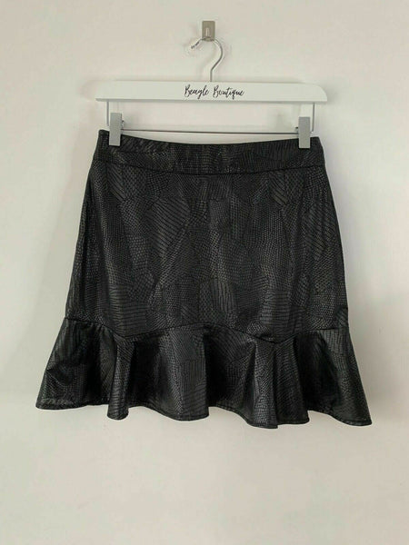 SHEIN Black Crocodile Pattern Black mini Skirt Peplum Size S 8 0
