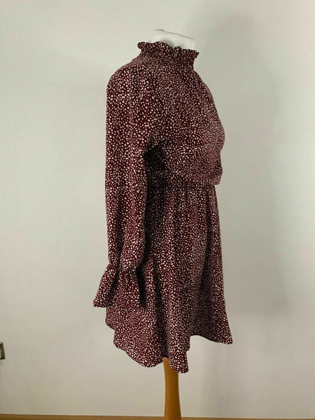 SHEIN Mock Neck All Over Print High Waist Ditsy Print Dress Burgundy Size XS 6 8 2