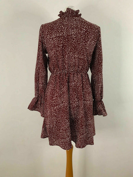 SHEIN Mock Neck All Over Print High Waist Ditsy Print Dress Burgundy Size XS 6 8 3