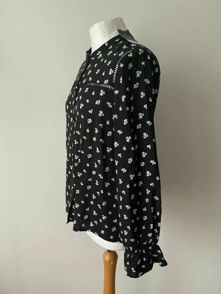 Dorothy Perkins Black White Floral Shirt Size 12 Collarless 0