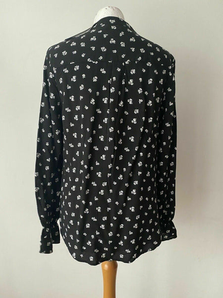 Dorothy Perkins Black White Floral Shirt Size 12 Collarless 3