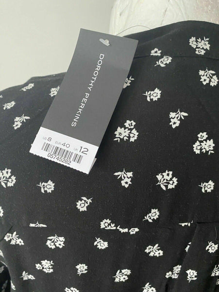 Dorothy Perkins Black White Floral Shirt Size 12 Collarless 4