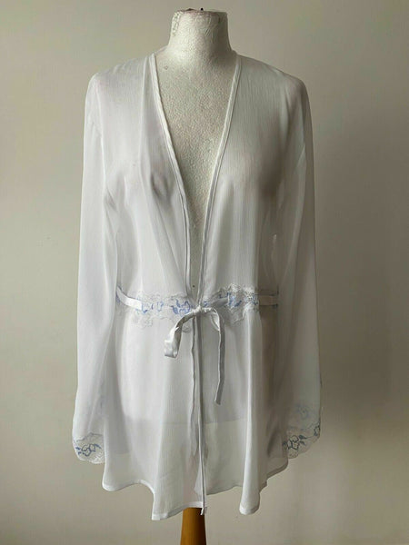 mint & berry White Lace Mini Robe Size L  12 Short Sleeve with Draped Sleeve 0