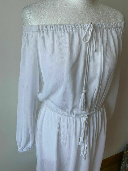 White Crepe Off The Shoulder Dress Size 10 Crinkled 1