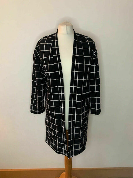 Girls SHEIN Open Front Coatigan Jacket Age 11 - 12 Black White Grid Check 0