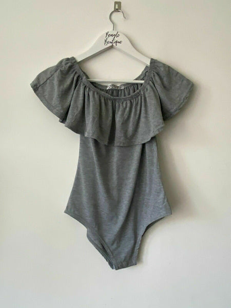 Catch-Mee Grey Bardot Frill Bodysuits Size S / M 6 - 8 0