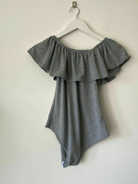 Catch-Mee Grey Bardot Frill Bodysuits Size S / M 6 - 8 3