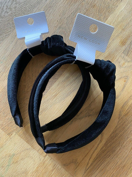 New Look 2 x Black Velvet Knot Plain Headbands 0
