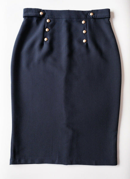 Grace & Mila Navy Button Detail Pencil Skirt Size M 10 1