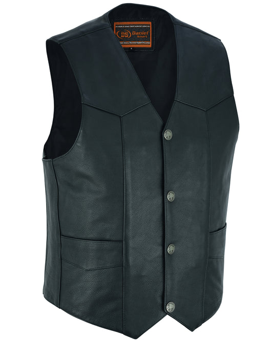 415 Leather Club Style Snap Vest (No Collar) - 415 Clothing, Inc.