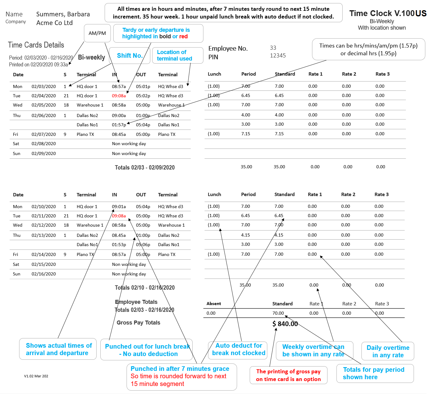 Multiple Shift Weekly Time Card Time Card