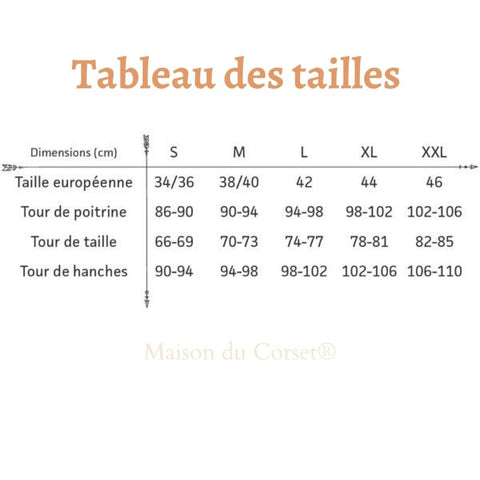 tableau des tailles corset minceur