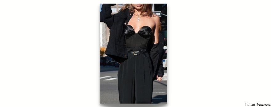 bustier noir chic avec veste jean