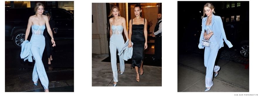 GiGi Hadid porte un corset displays bleu