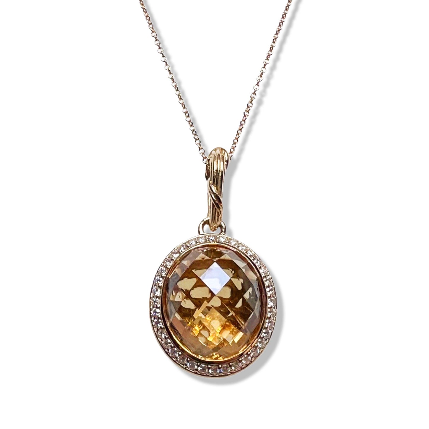 Fantasies Citrine Halo Pendant Necklace in 18k yellow gold with diamonds