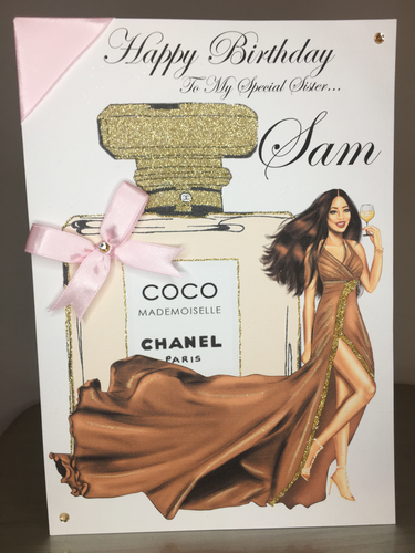 Gold Bag Perfume Glam Birthday Card 