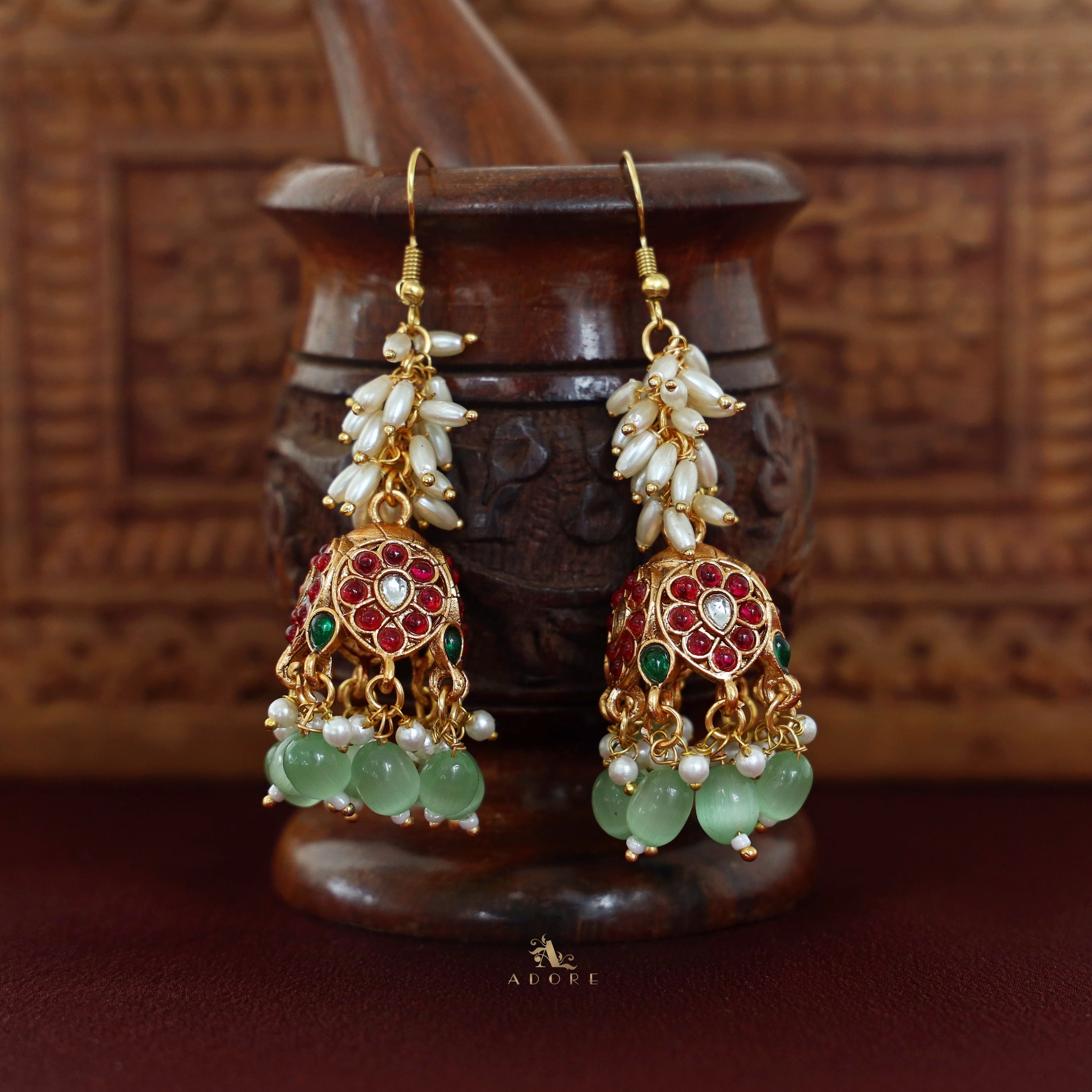 Archita Rice Pearl Drop Glossy Jhumka - Adore By Priyanka product image