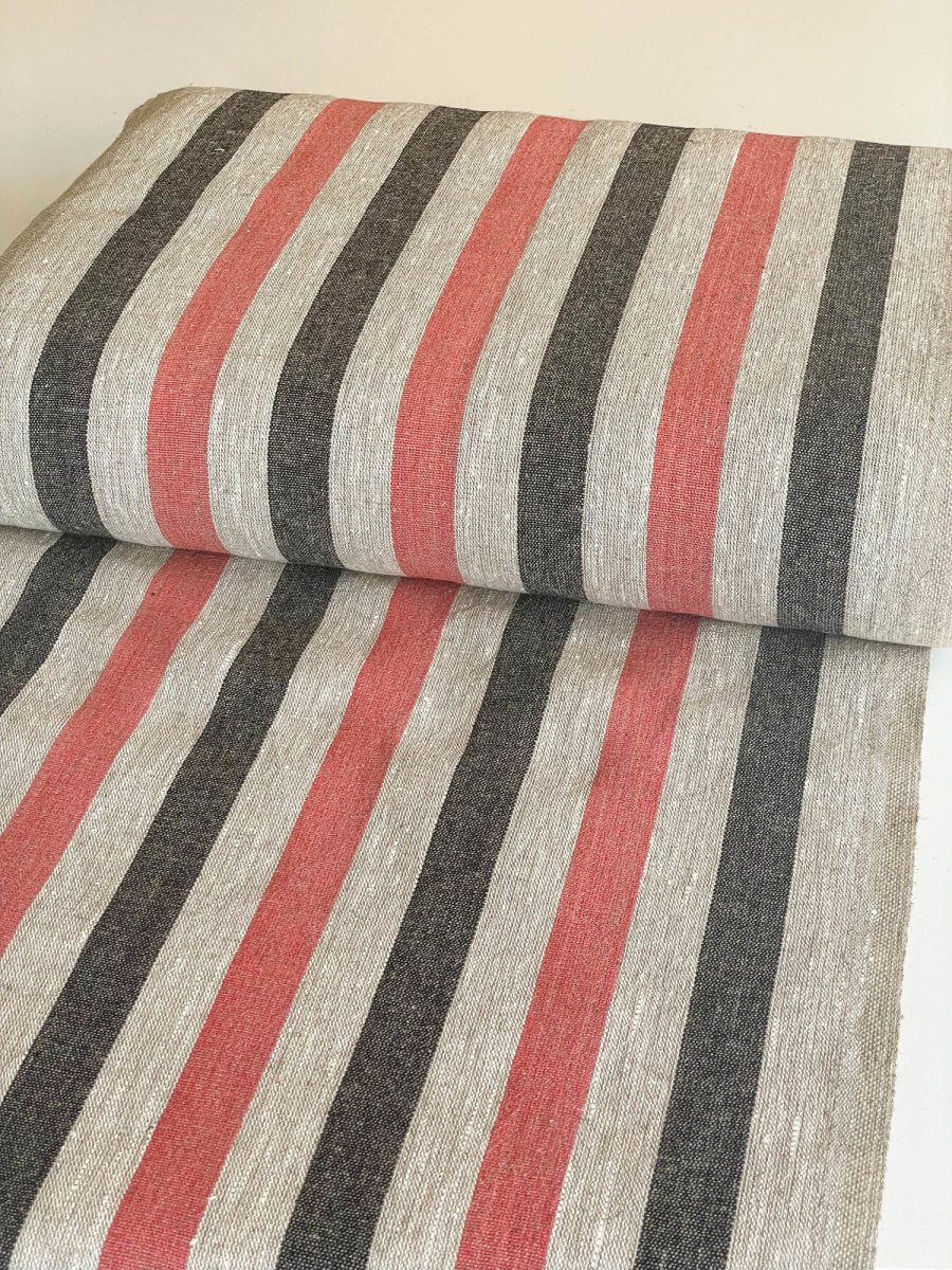 Red Striped Linen Fabric Sample Jazz - LinenMe