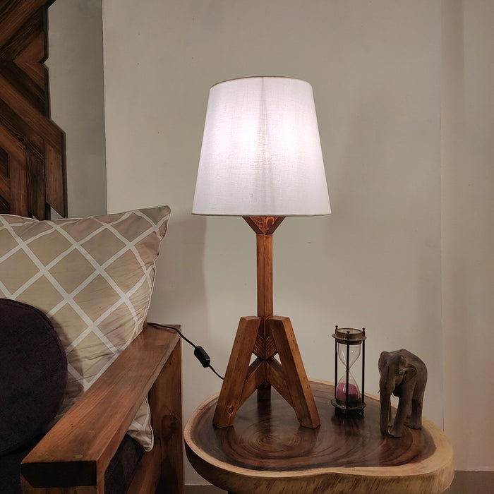 brown and white table lamp