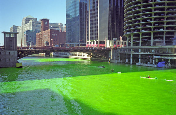 Chicago river dyed green for St Patrick's Day Celebrations