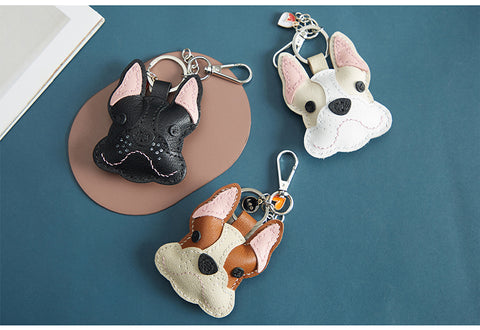 Leather French Bulldog Keychain - Blue